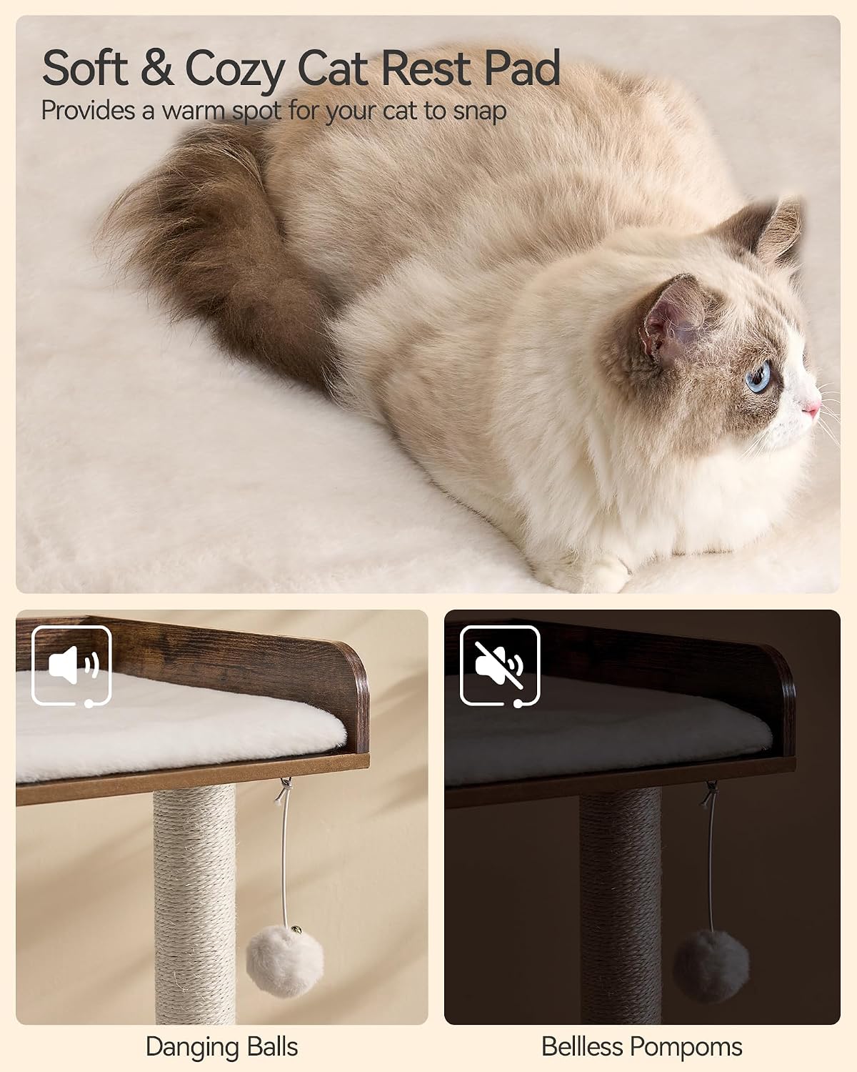 FourFurPets Modern Cat Tree for Indoor Cats Large Adult, Large Platforms
