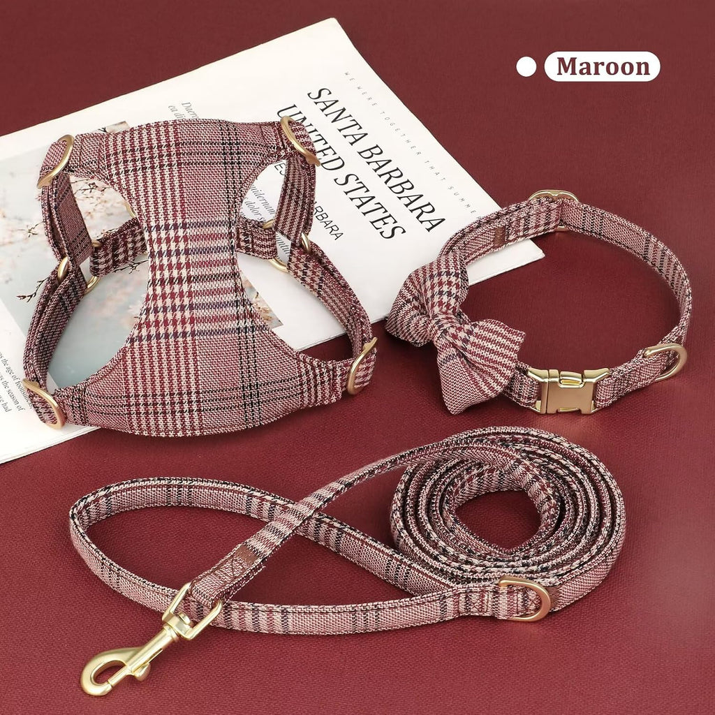 Beirui Cute Small Dog Harness and Leash Set Bowtie, Brown,XS,Chest 13-28"