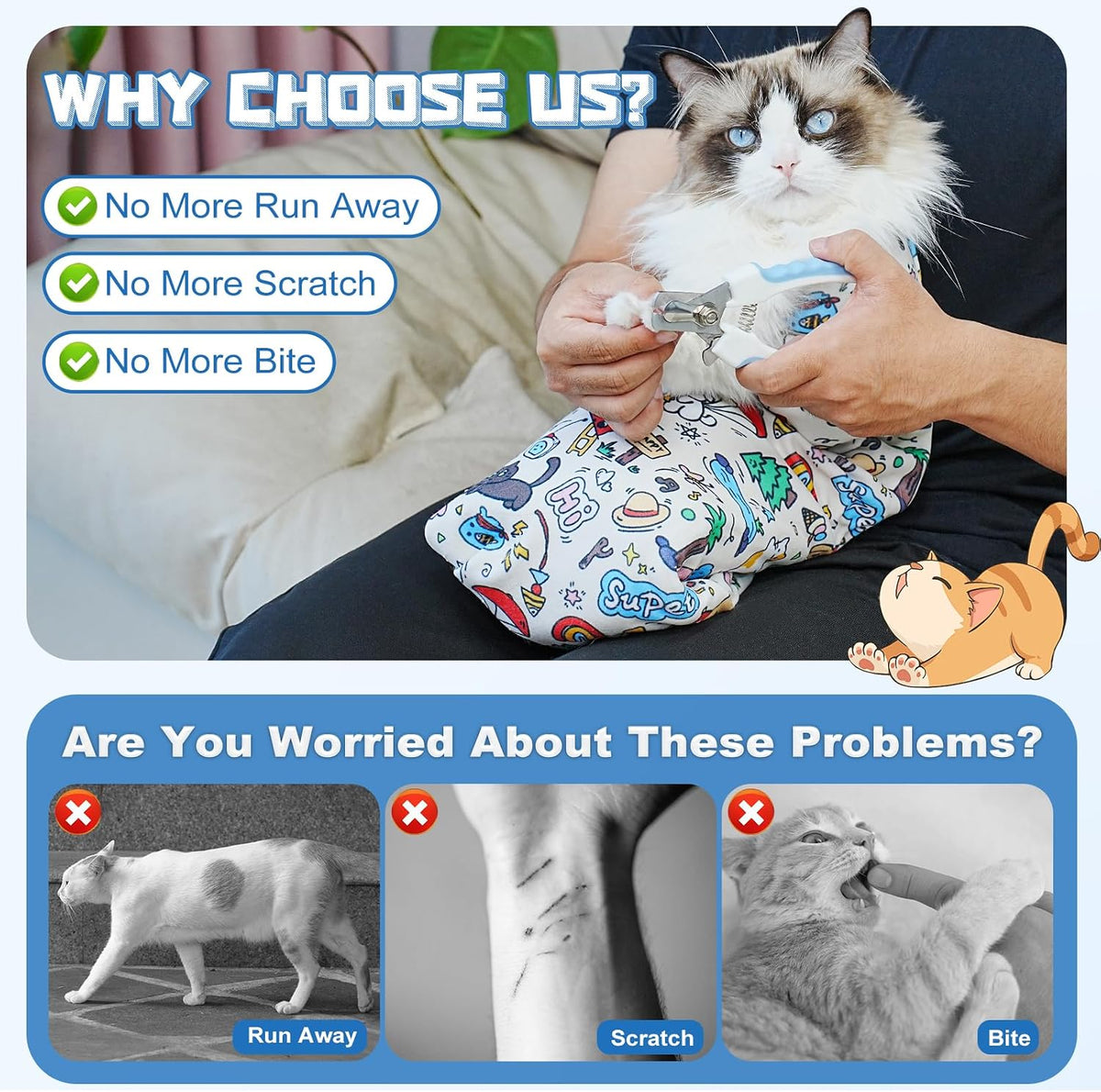 Supet Cat Grooming Wrap for Nail Trimming, Self-Adherent Calm Cat Swaddle