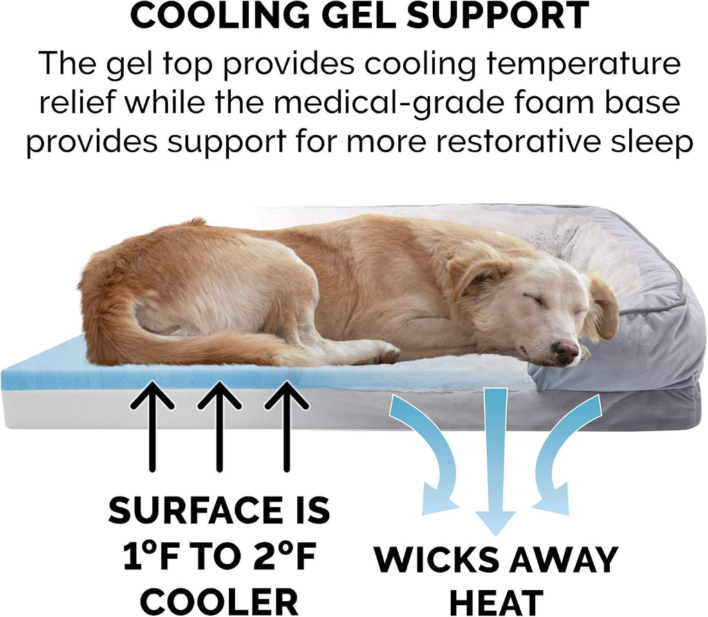 Furhaven Cooling Gel Dog Bed for Medium/Small Dogs w/ Removable Bolsters & Washable Cover, For Dogs Up to 35 lbs - Plush & Velvet Waves Perfect Comfort Sofa - Granite Gray, Medium
