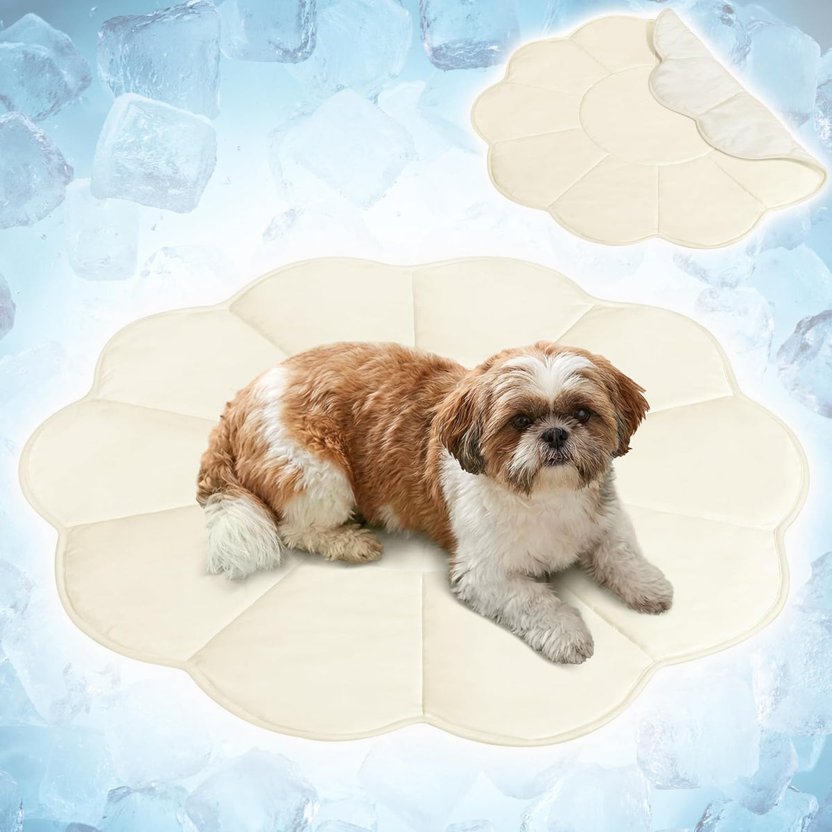 PetAmi Dog Cooling Mat Reversible Fleece Blanket for Pet Cat, M 44X44 Beige