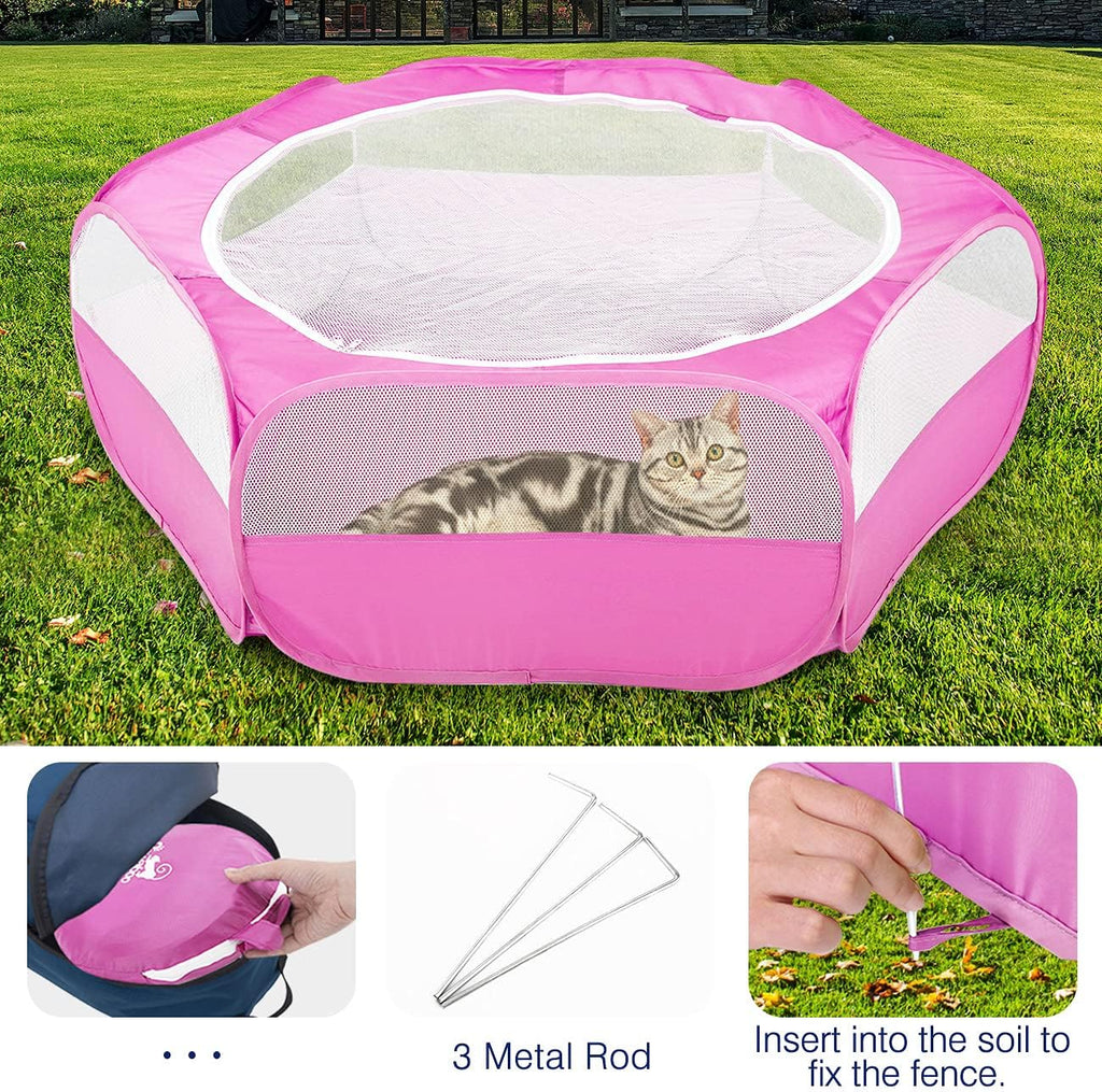 Pawaboo Small Animal Playpen, Waterproof Portable Pet Cage Tent, Rose Red
