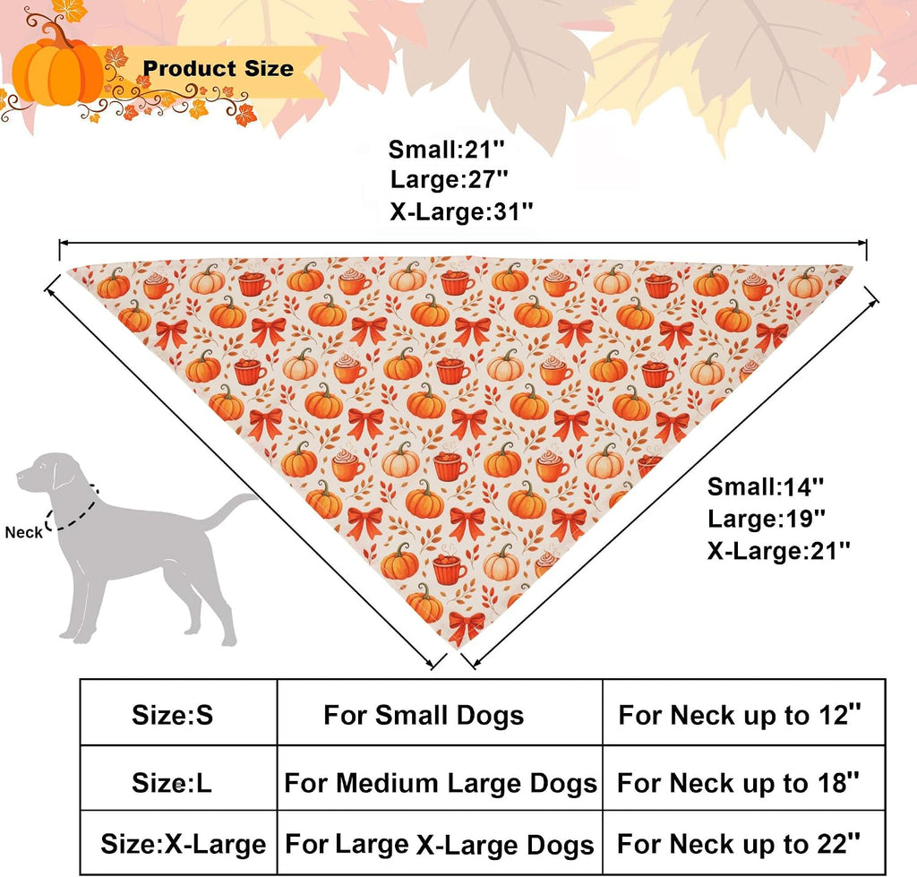 ADOGGYGO 4 Pack Fall Dog Bandana, Pumpkin Leaf Thanksgiving Dog Scarf, XL