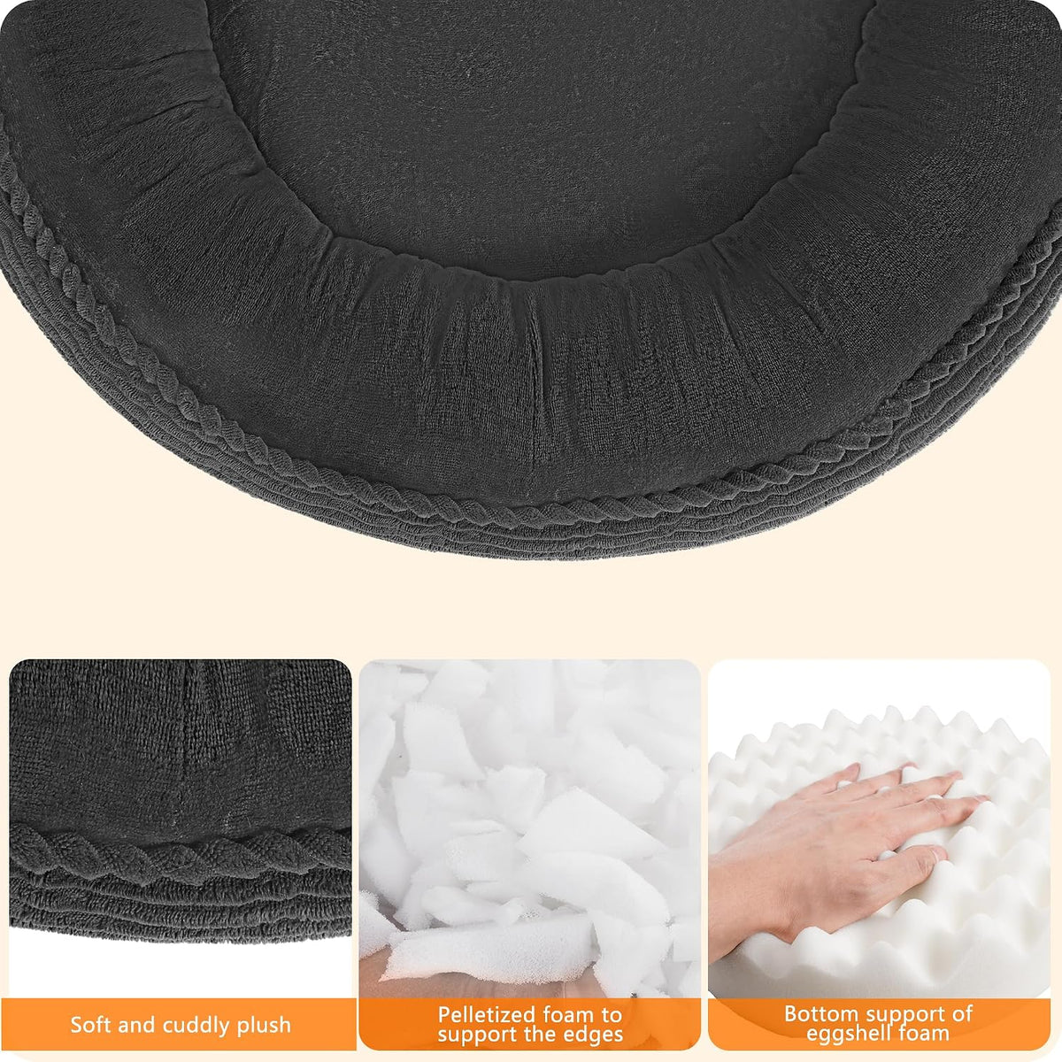 Dwanton Orthopedic Medium Dount Dog Bed, Egg-Crate Foam Round Dog Sofa, 36"