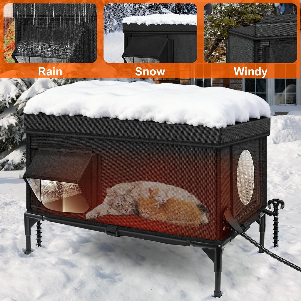 Heated Cat House for Outside, Insulated Outdoor Cat House Shelter(Large)
