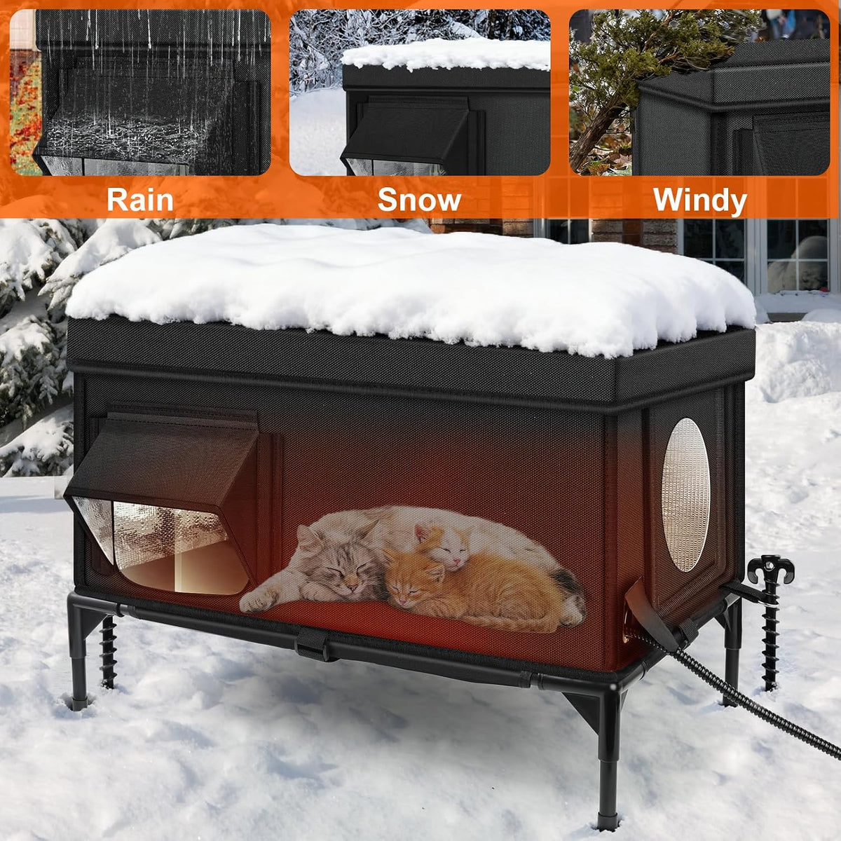 Heated Cat House for Outside, Insulated Outdoor Cat House Shelter(Large)