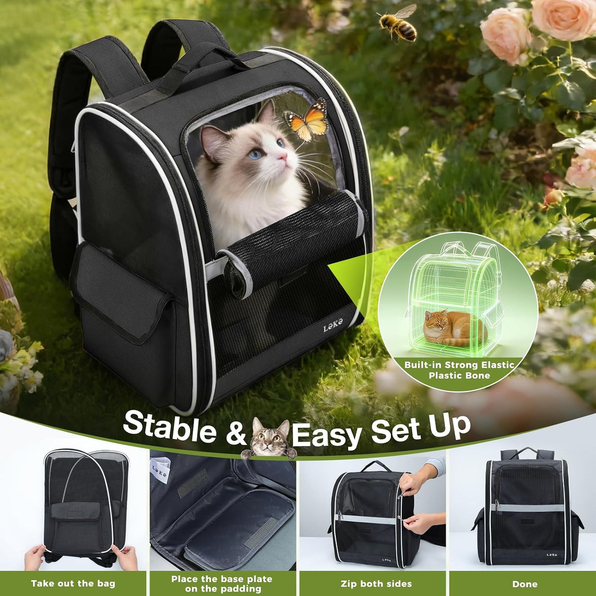 Lekereise Dog Carrier Backpack for Small Medium Large Dogs Cats up to 25 lbs, Breathable Pet Backpack Carrier with 3 Entrances, Collapsible Cat Backpack Carrier, Travel Hiking Puppy Backpack