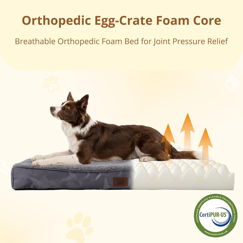 EGOHOME Comfort Orthopedic Egg-Crate Foam Flat Dog Bed, Dark Gray, 35x23