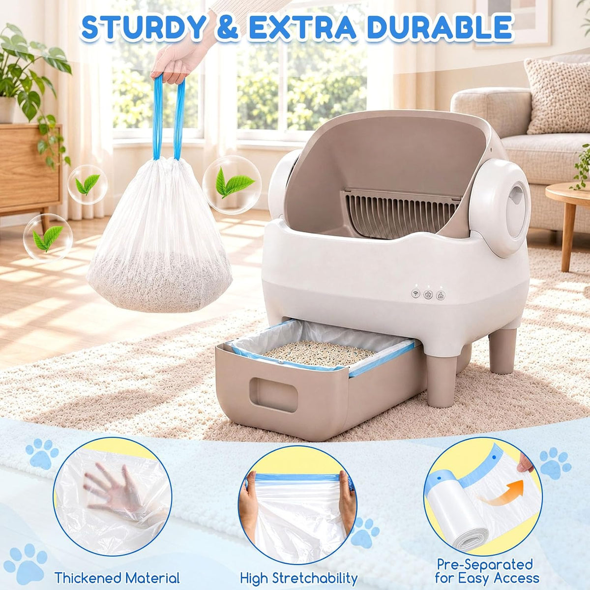 2Pcs Waterproof Pads for Self Cleaning Cat Litter Box with 30 Liner Bags