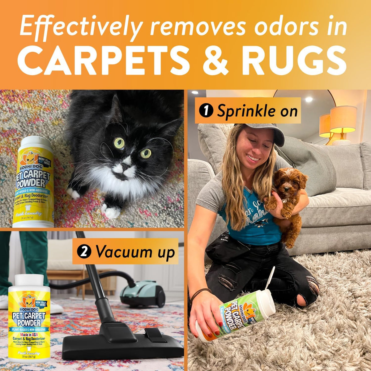 Bodhi Dog Natural Carpet Deodorizer Powder - Dry Pet Smell Eliminator & Urine Odor Remover - Loosens Fur & Dirt - Plant-Based Room Freshener for Vacuuming Home - Fresh Laundry (Pack of 1)