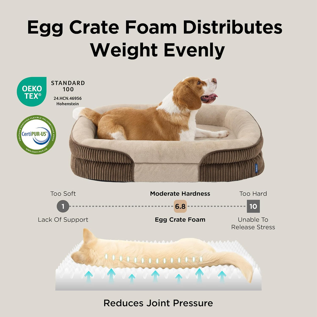 Bedsure LPlus 360°Oval Bolster Orthopedic Dog Beds Large Sized Dog,38"Brown