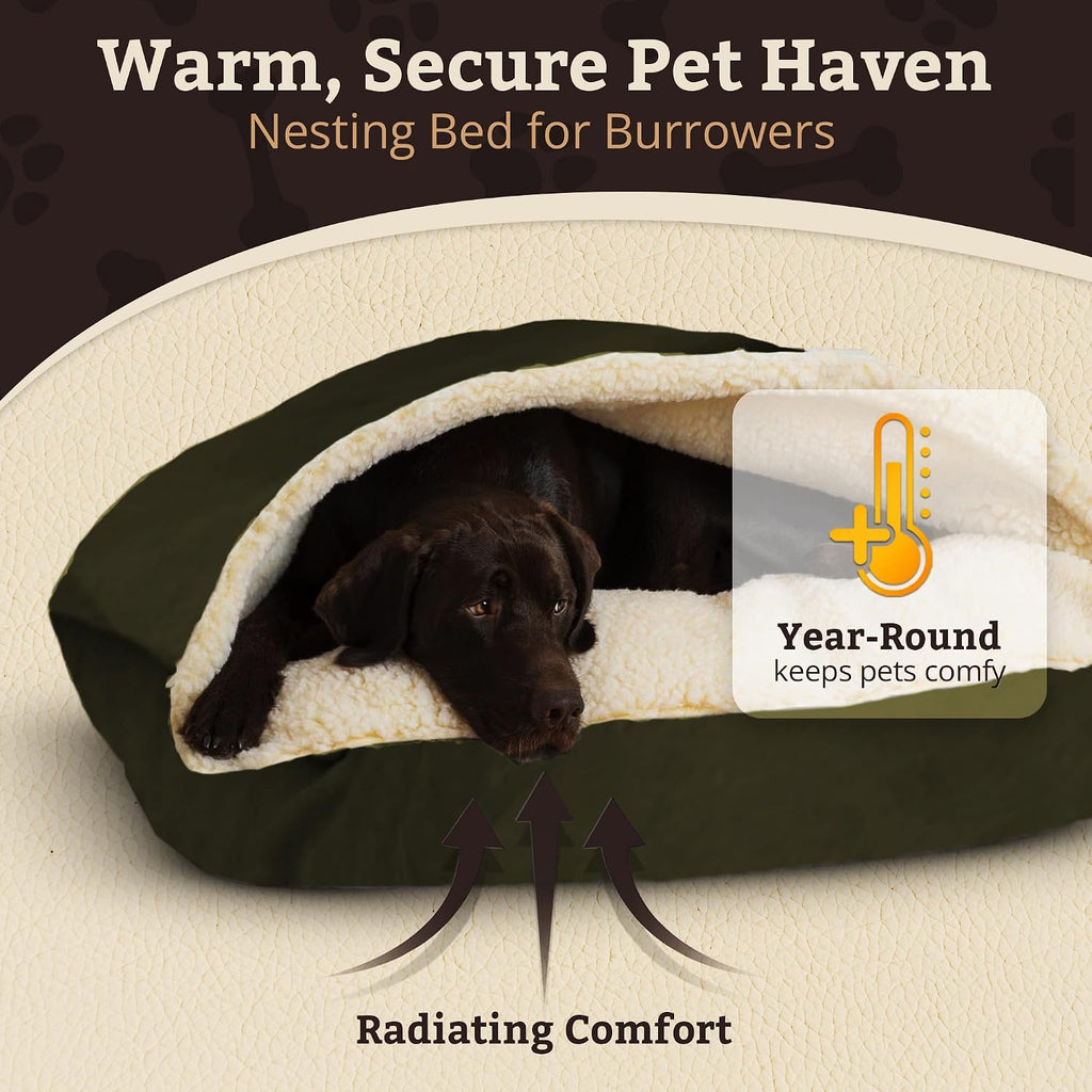 Snoozer Rectangle Cozy Cave Dog Bed, Hooded Dog Bed, Olive (M)