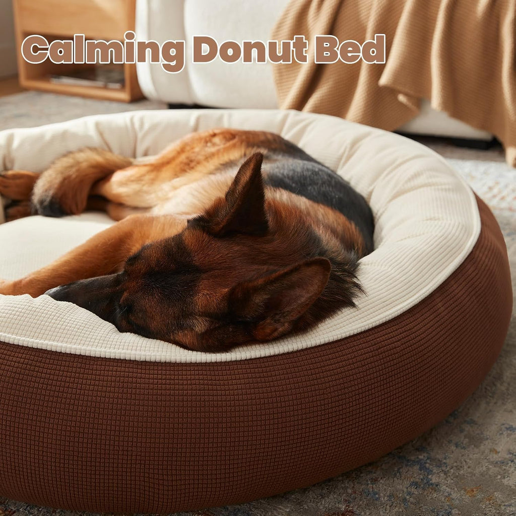 45 in Soft Touch Fleece Donut Dog Bed for Extra Large Dogs,Coffee