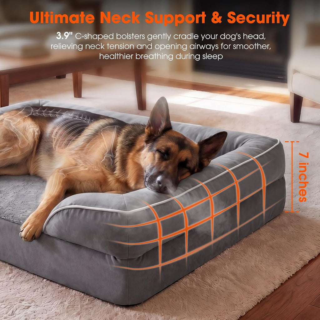 Waterproof Orthopedic Dog Bed for Extra Large Dogs with Bolster