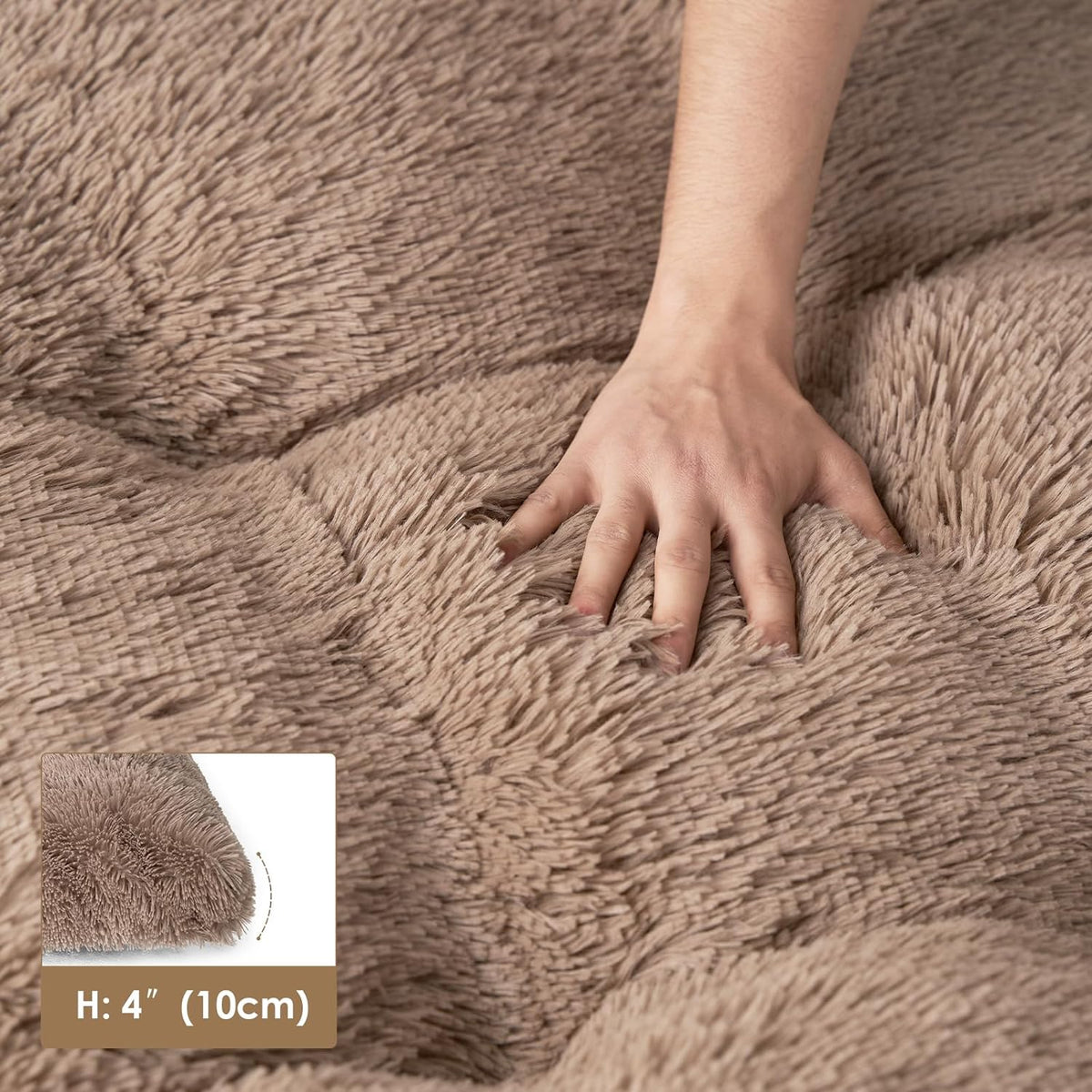EHEYCIGA Fluffy Dog Crate Bed, Plush XX Large Dog Pillow, Camel