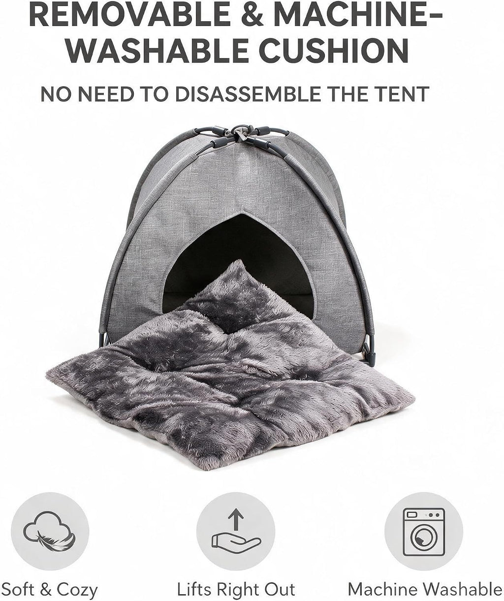 Winsterch Gray Cat Tent Covered Pet House for Indoor Cats, Washable Cushion