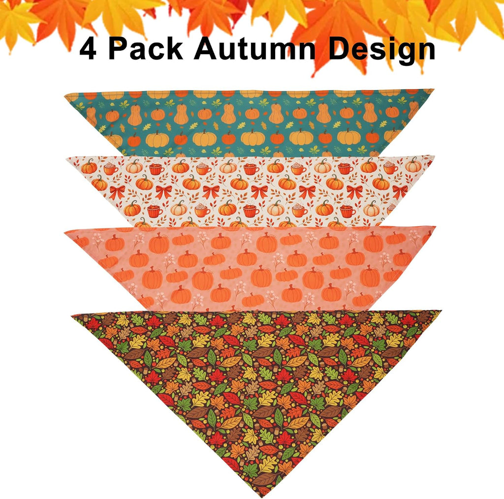 ADOGGYGO 4 Pack Fall Dog Bandana, Pumpkin Leaf Thanksgiving Dog Scarf, L