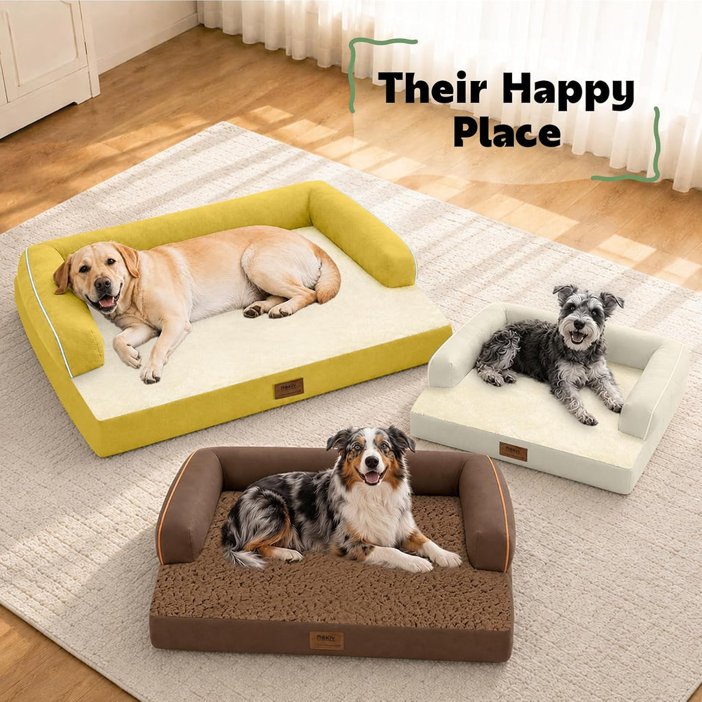 MEKIY Orthopedic Washable Dog Bed with Bolster for Medium to Large Dogs