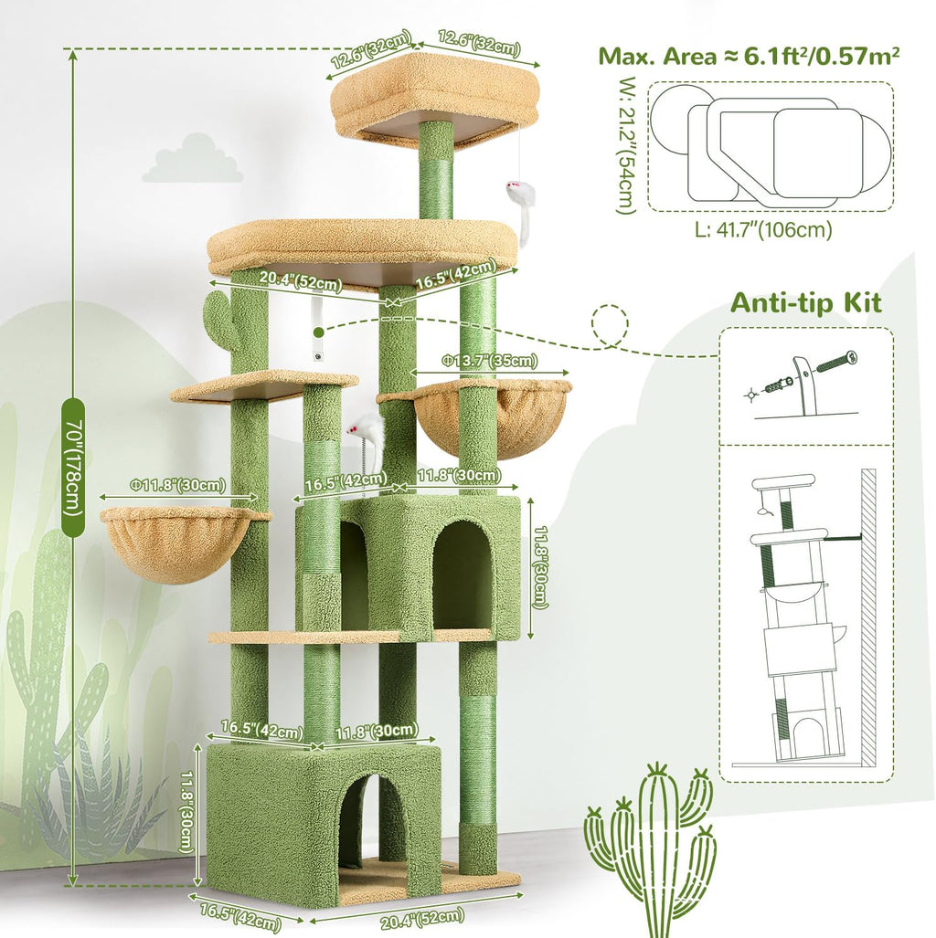Globlazer Cactus Sturdy Cat Tree for Indoor Cats 20 lbs, S68, Green