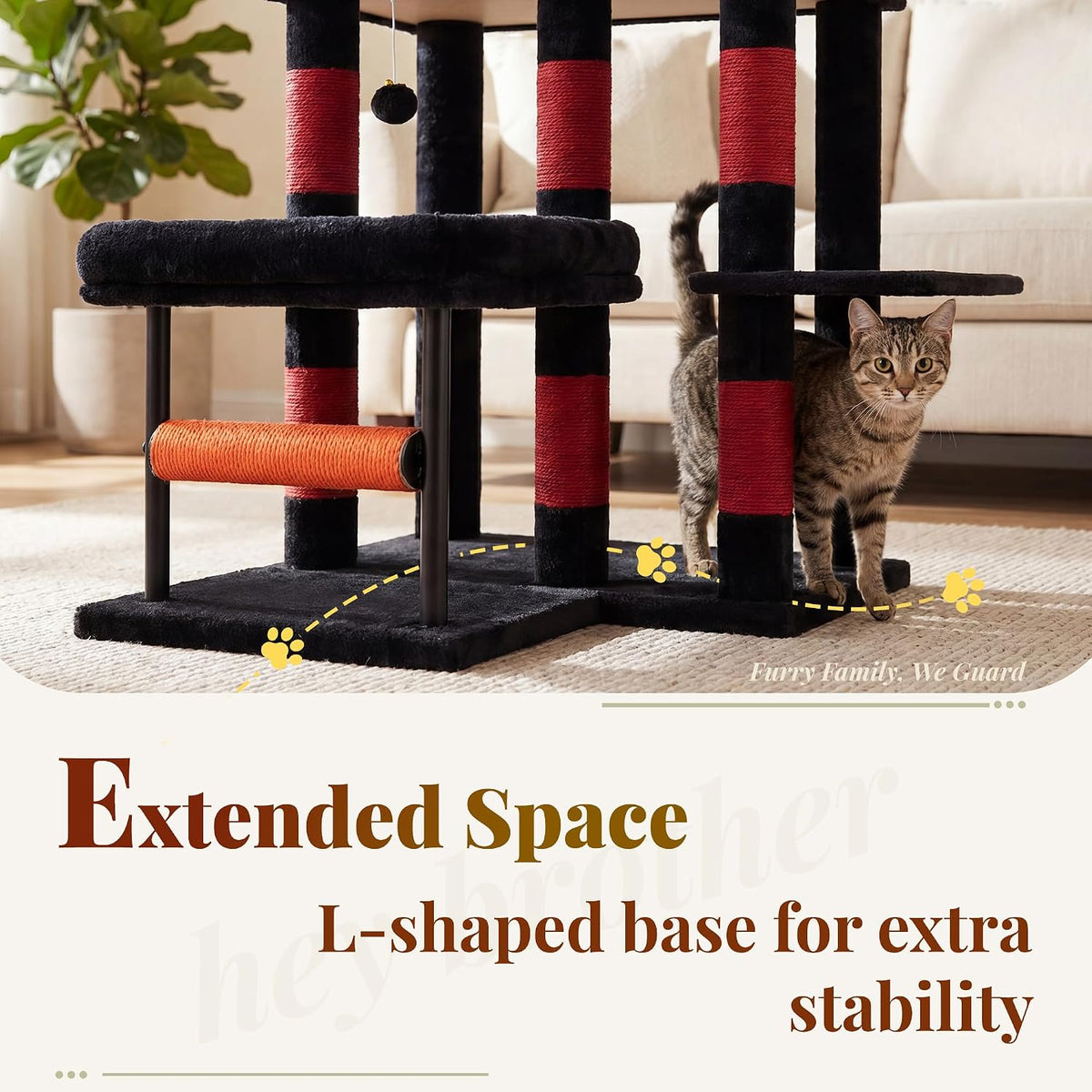 Hey-brother Cat Tree Tower with Stable L-Shaped Widen Base, Condo, MPJ086BR