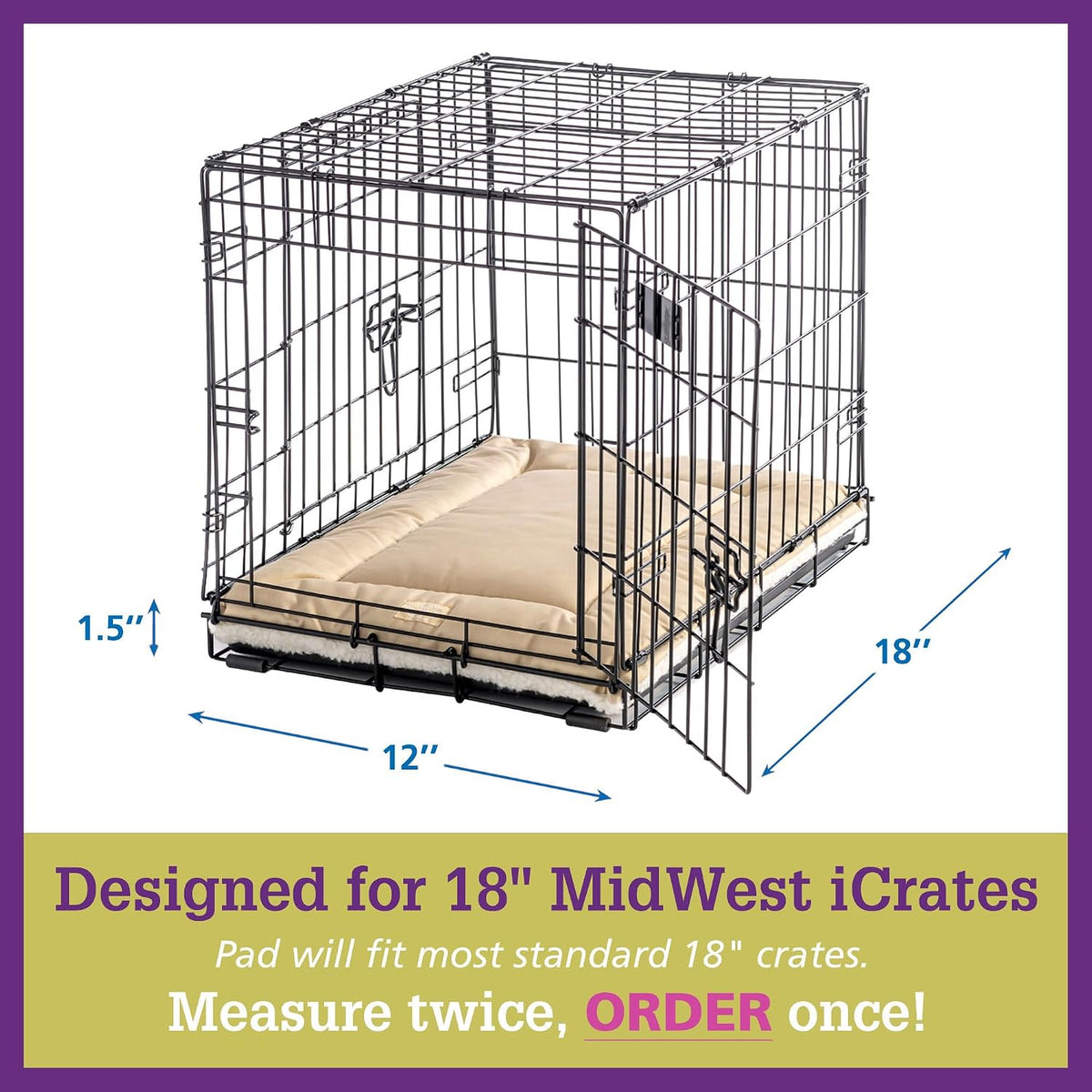 Pet Dreams Dog Crate Pad - Washable Kennel Mat, Crate Pads for Dog Cages, Non-Toxic, Flat Indoor Cat Bed, Fits iCrate 18, 24, 30, 36, 42, 48 Inches (Grey, X Small, 18")
