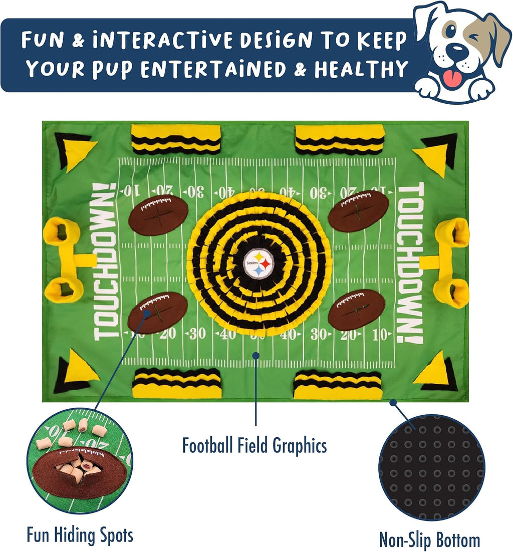 NFL Pittsburgh Steelers Dog Snuffle Mat – Interactive Pet Slow Feeder, Football Field Design Food Puzzle Toy for Dogs & Cats, Foraging Activity Mat for Smarter Feeding