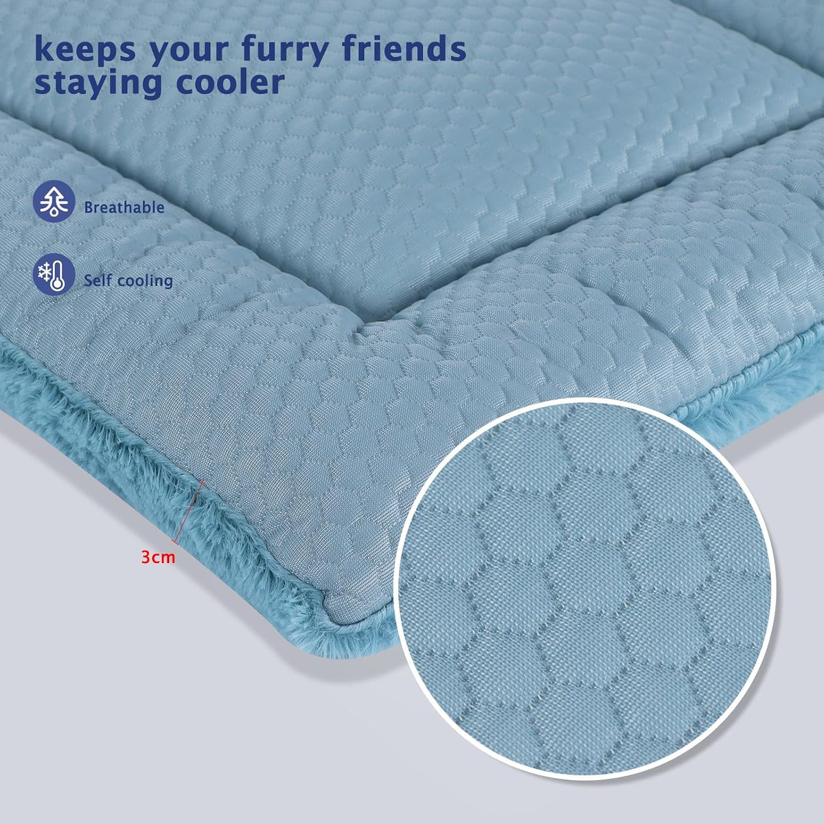 Dog Bed Mat, Crate Pad Reversible,Soft Kennel Pad, Washable Dog Crate Mat (Cool and Warm),Pet Sleeping Mattress for Small Medium Dogs XB009 (24''x18'',Blue)