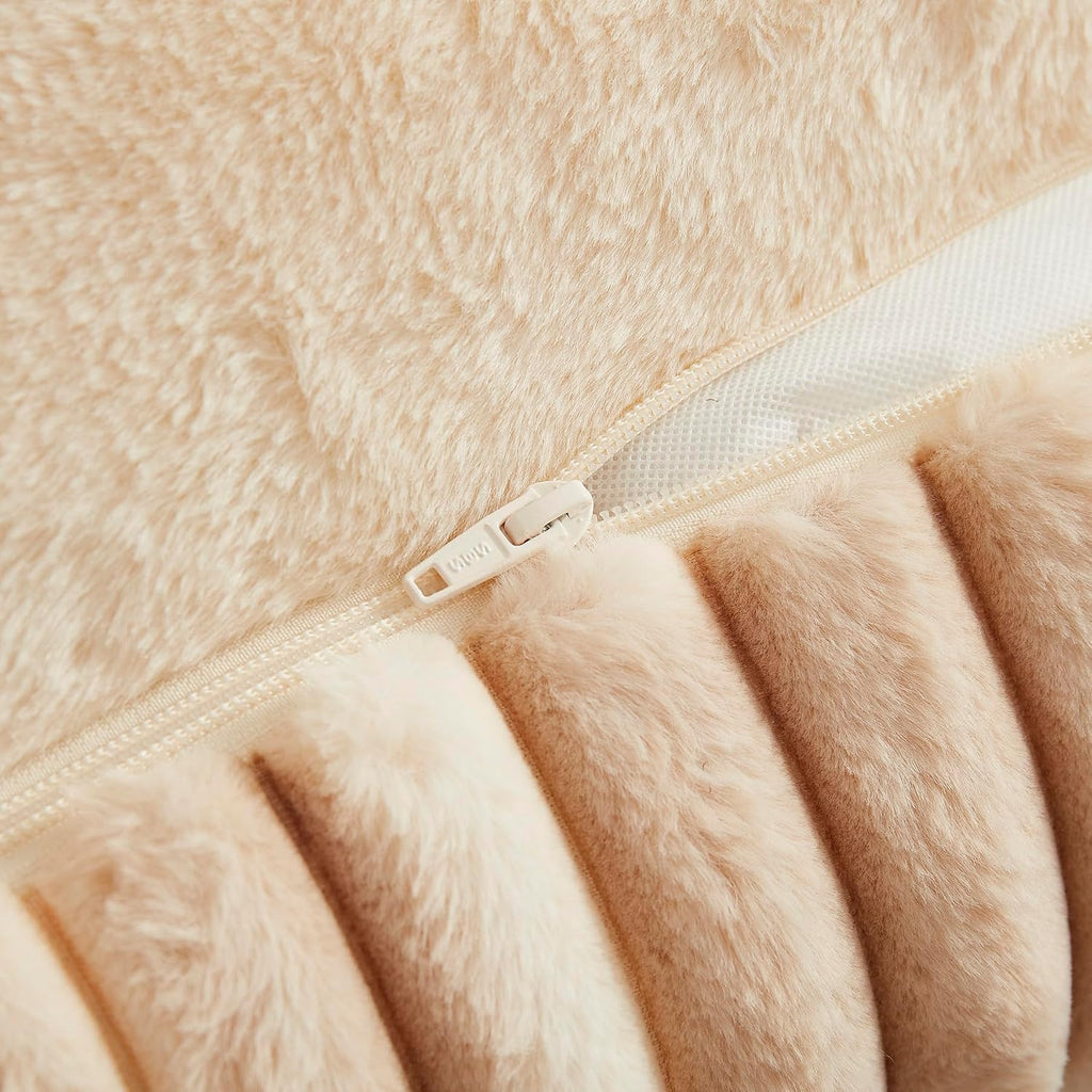 Modern Threads Ribbed Plush Two-Tone Cuddler Dog Bed, Ultra-Soft Faux Rabbit Fur, Supportive Bolstered Sides, Removable Washable Cover, Bed for Small to Medium Dogs, Cream, (24" L x 20" W x 8" Th)