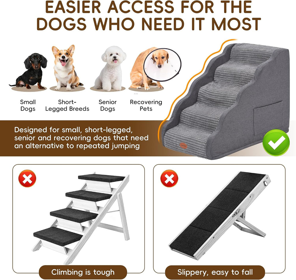Woochpet 5-Step Dog Stairs, 23.6" Foam Pet Steps for High Beds & Couches