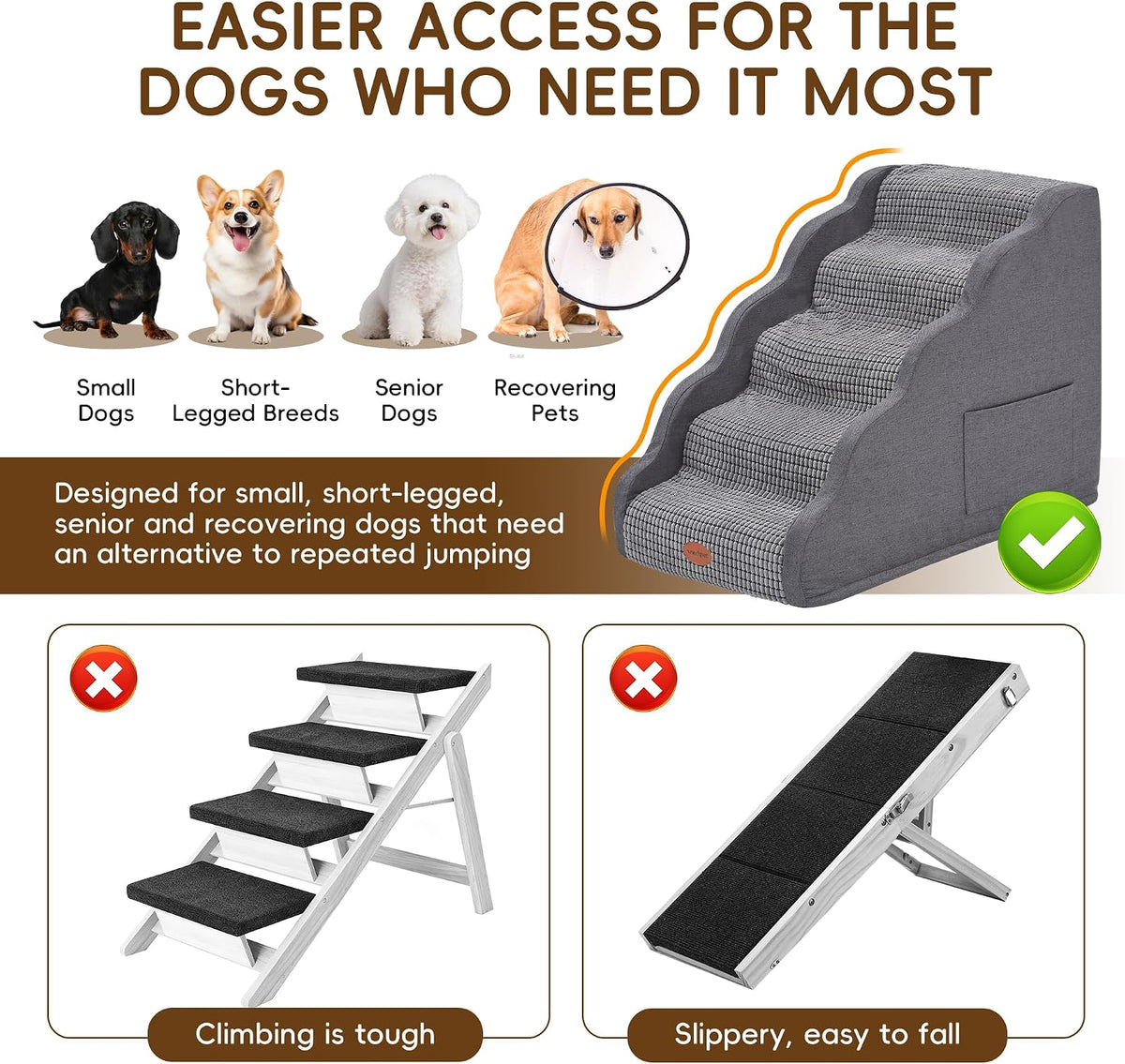 Woochpet 5-Step Dog Stairs, 23.6" Foam Pet Steps for High Beds & Couches
