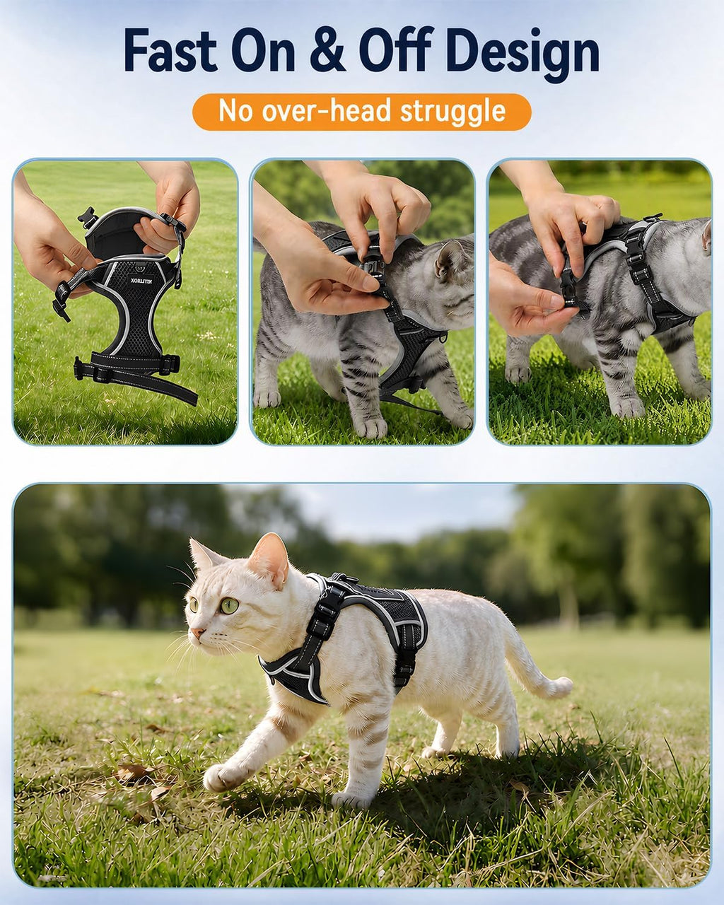 Escape Resistant Cat Harness and Leash Set with Pocket