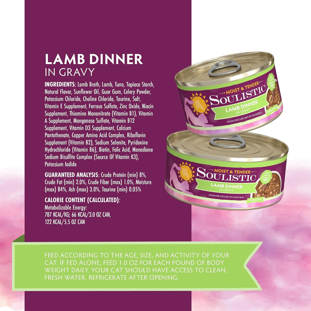 Soulistic Moist and Tender, Lamb Dinner in Gravy, 5.5oz Can, Pack of 8