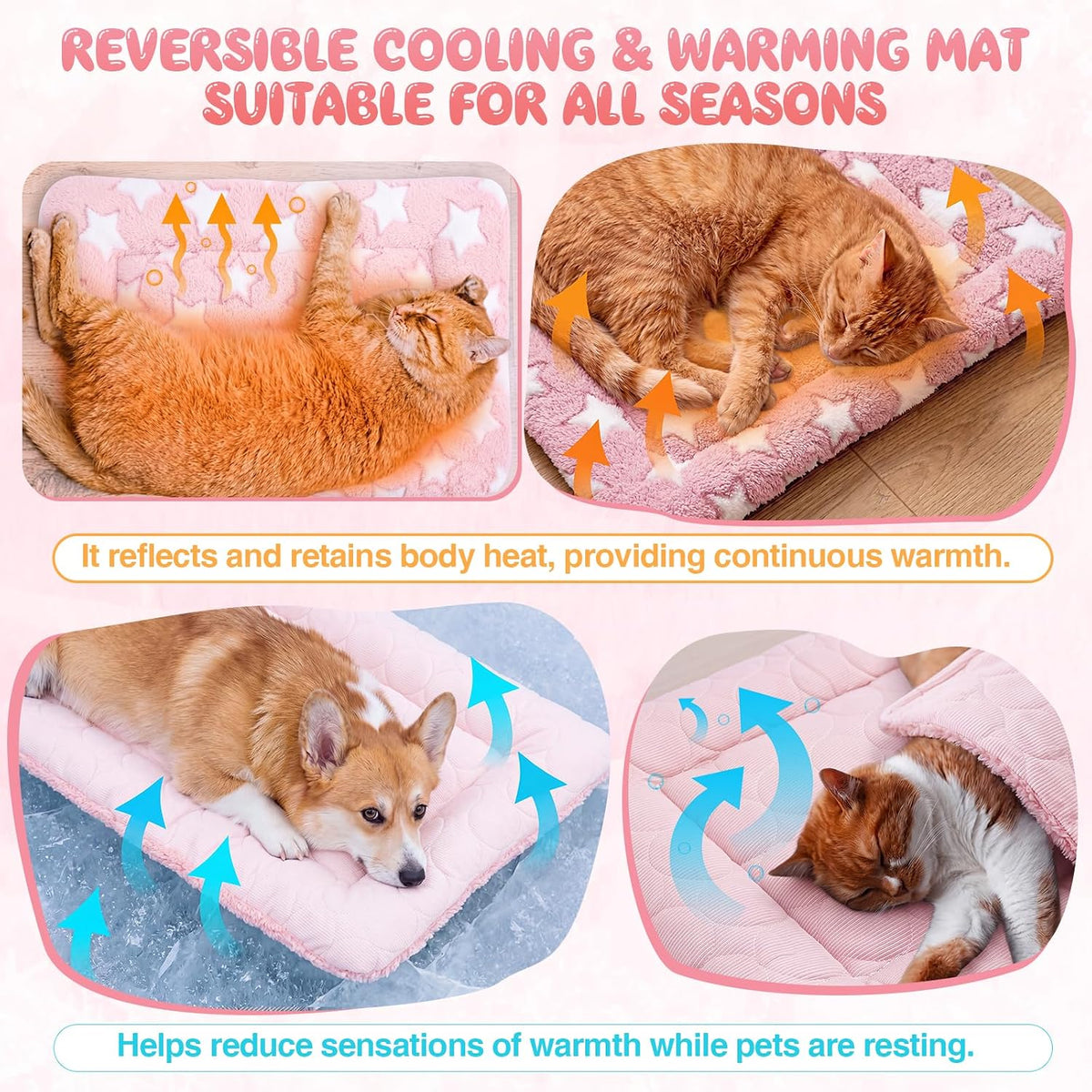 VitalCozy 2 Pcs 14" X 21" Self Warming Cat Pet Mat, Star, Pink