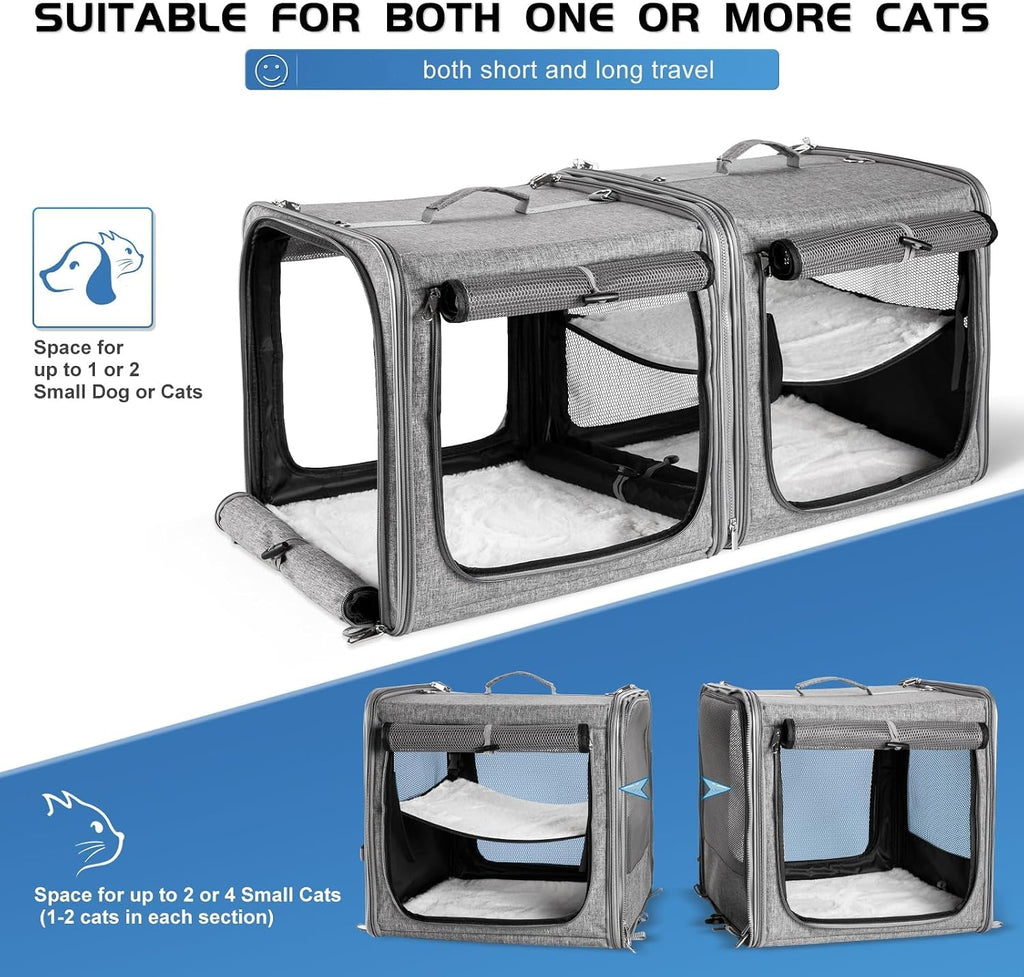 Extra Large Cat Carrier for 2 Cats with Travel Litter Box, 2-in-1