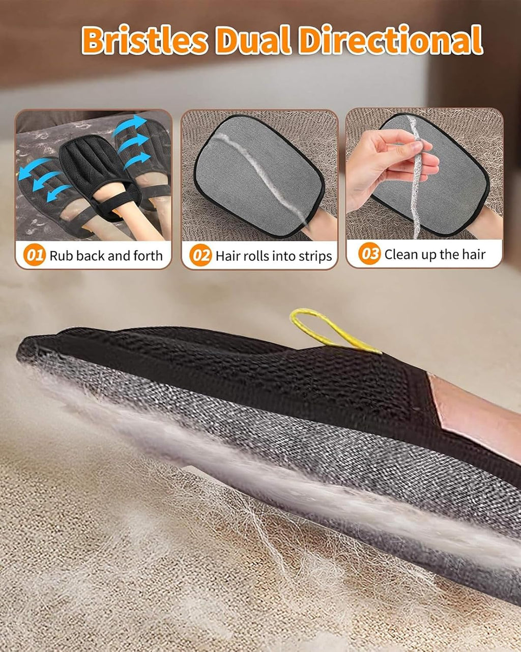 Pet Hair Removal Glove for Dogs & Cats, Upgraded Five-Finger Electrostatic Design, Reusable & Washable Fur Remover for Clothing, Couch, Carpet & Car Seats, Grooming Tool for Dogs & Cats (2 Pack)