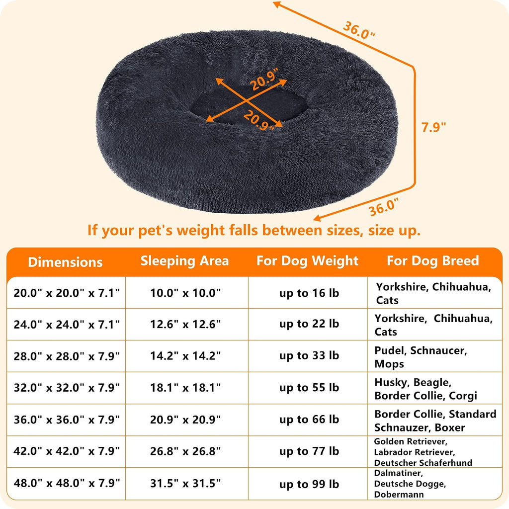 Dwanton Orthopedic Medium Donut Dog Bed, Gel Memory Foam, Washable, 36"