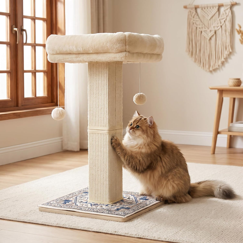 Cat Scratching Post with Bed for Indoor Adult Cats, Cat Perch,White