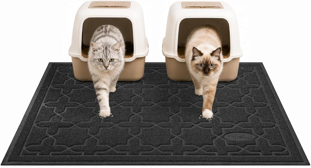 Yimobra Cat Litter Mat, Waterproof Litter Trapping Mat, 47x36, Black | PVC Litter Box Mat with Non Slip Backing, Easy Clean Surface and Scatter Control Design for Cleaner Floors