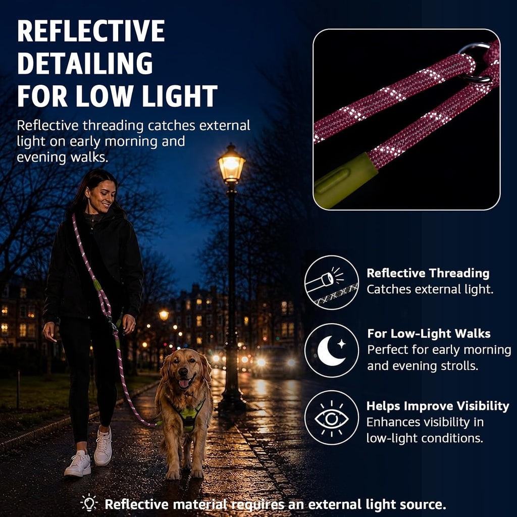 Hands Free Dog Leash Crossbody Dog Running Leash Handsfree Pet Rope for Hiking Training Heavy Duty Reflective Pet Walking Belt (Pink)