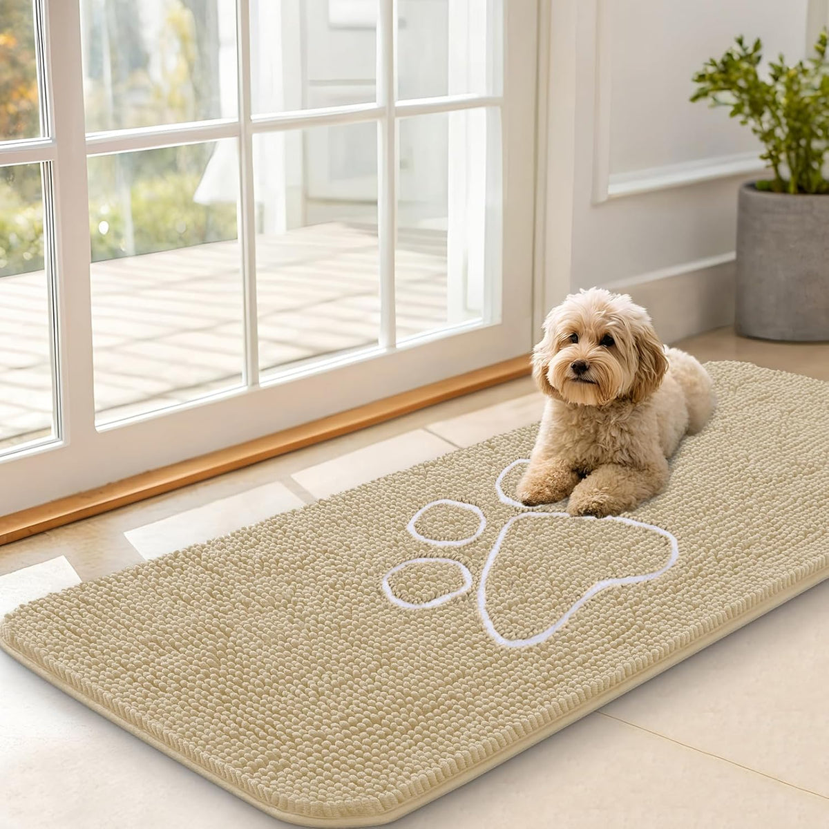 OLANLY Dog Door Mat for Muddy Paws 47x20, Paw Print Design Chenille Mud Mat