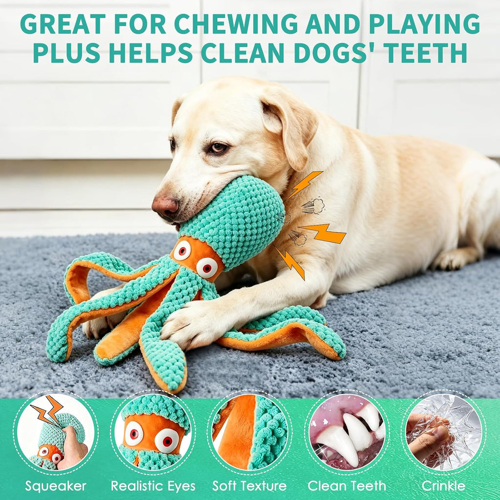 Fuufome Squeaky Octopus Plush Dog Toy for Small Medium Dogs | Soft Crinkle Chew Toy for Puppies Teething, Indoor Interactive Tug-of-War Dog Toy
