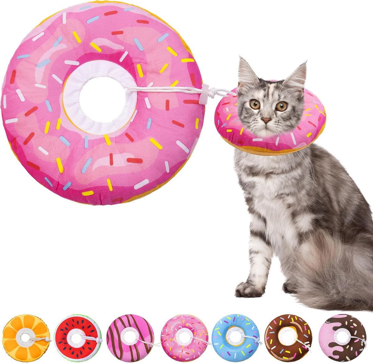Seyezo Cat Cone Collar Soft, Adjustable Cat Recovery Collars, Donut Pink, M