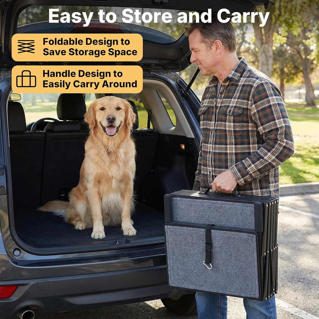 Veehoo Foldable Dog Steps for Car SUV, Large Dogs Car Stairs Extra Wide 20"