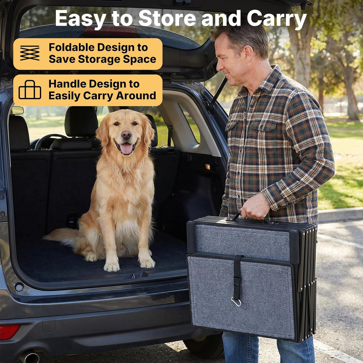 Veehoo Foldable Dog Steps for Car SUV, Large Dogs Car Stairs Extra Wide 20"