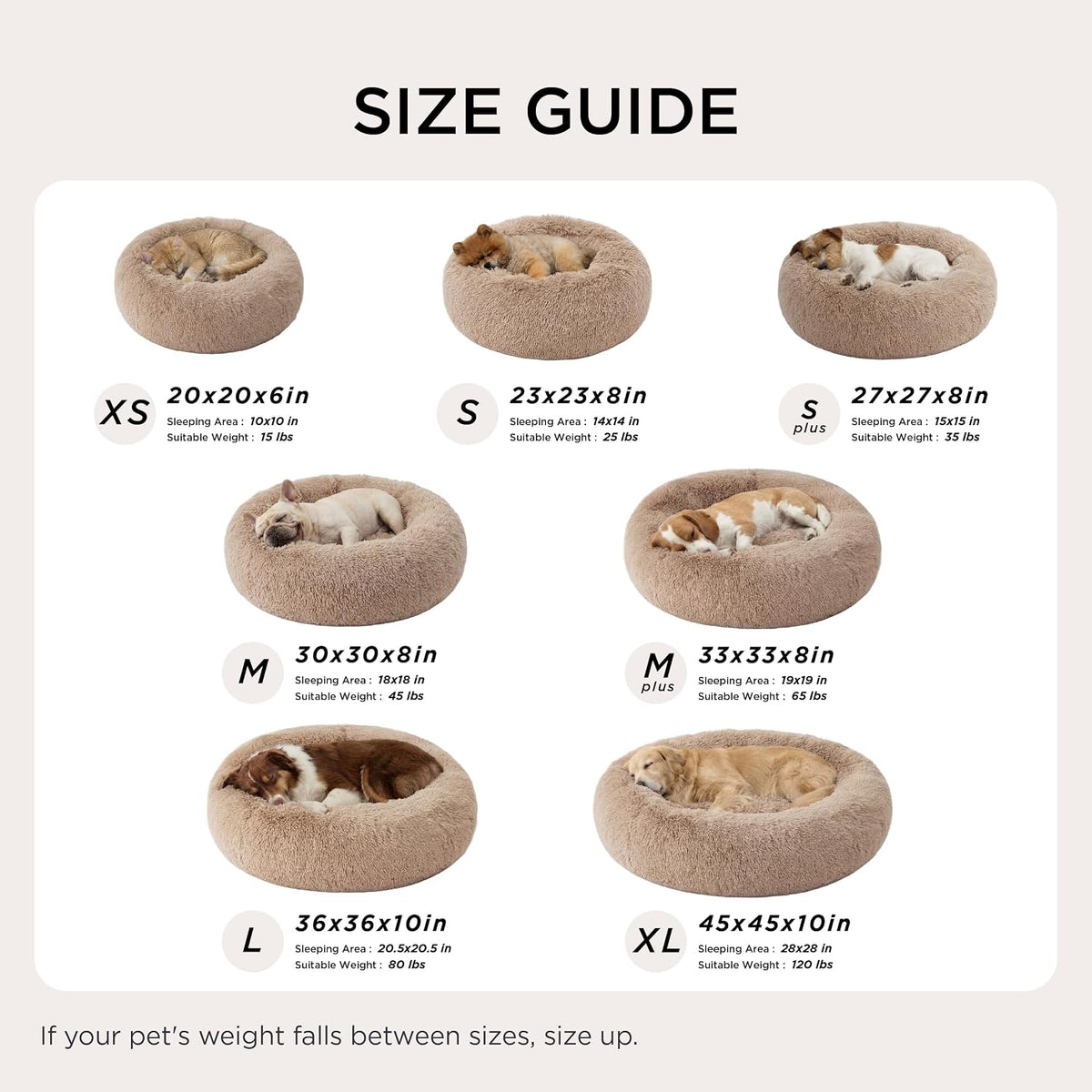 Bedsure Calming Small Dog Bed Donut Washable Cat＆Puppy Bed,23 inches Camel