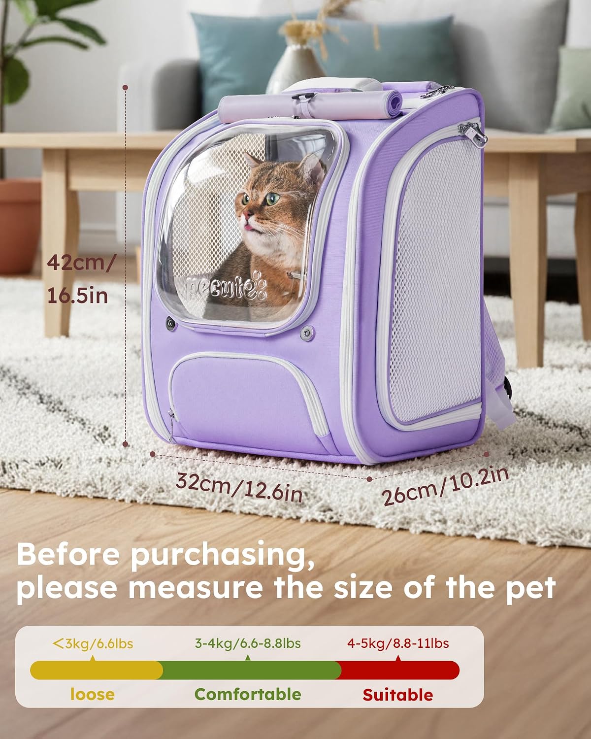 Pecute Cat Backpack Carrier,Large Space Cat Bubble Backpack,Light Purple