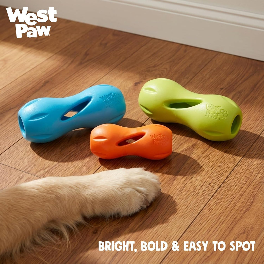 WEST PAW Qwizl Durable Zogoflex Dog Puzzle Toy for Mental Stimulation, and Enrichment - Treat Dispensing for Bully Sticks and Dental Sticks - Dishwasher Safe - Made in USA - Small - Aqua