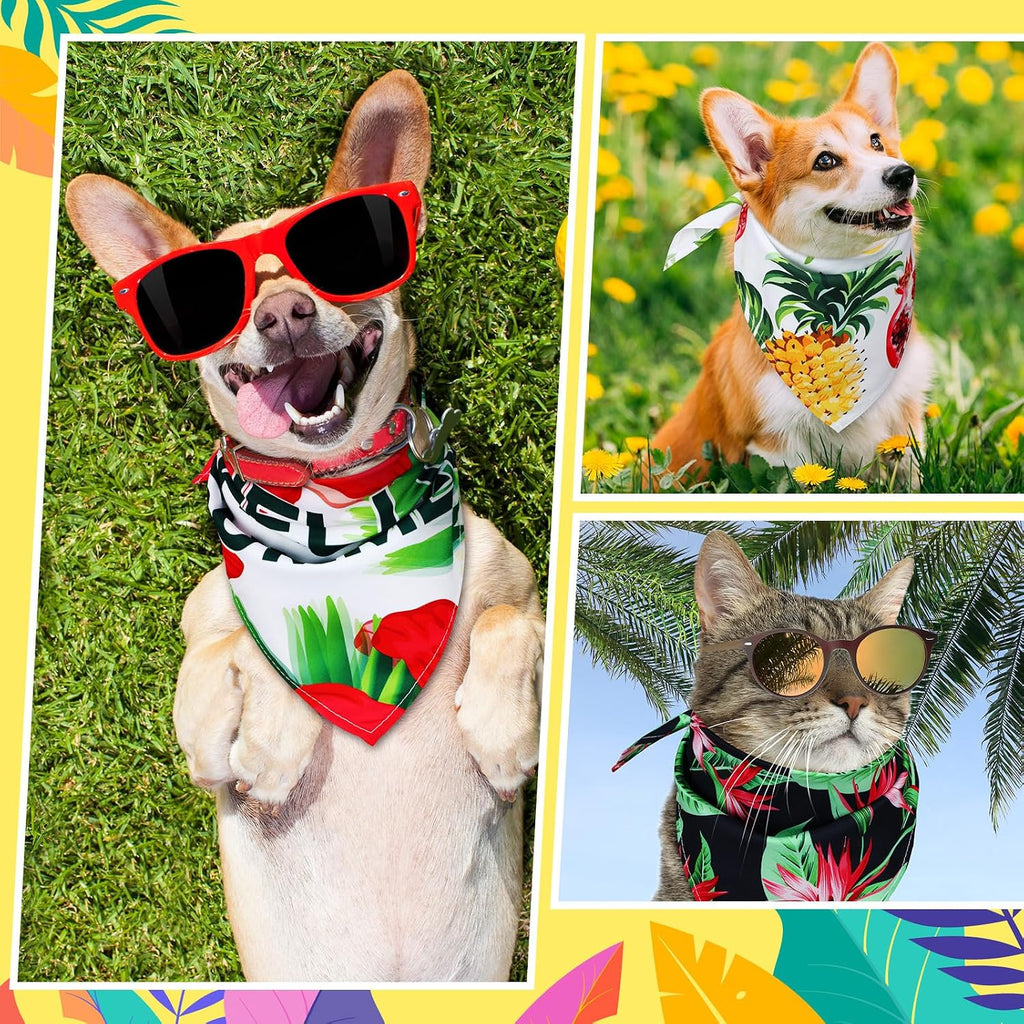 Huhumy 100 Pcs Hawaiian Dog Bandanas Bulk Summer Hawaiian Bandana for Dogs