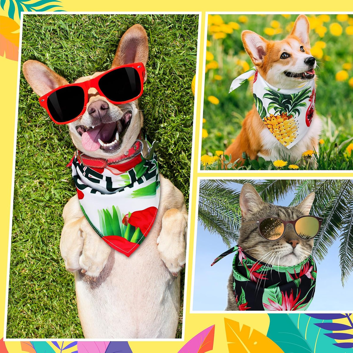 Huhumy 100 Pcs Hawaiian Dog Bandanas Bulk Summer Hawaiian Bandana for Dogs