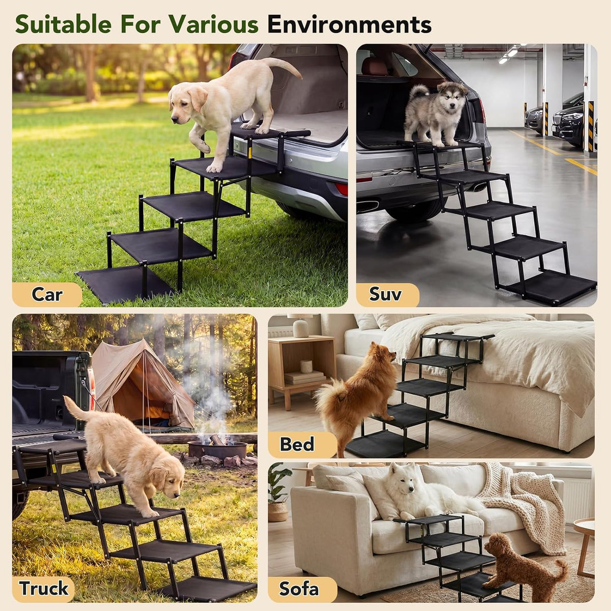 Dog Ramp for Car, Foldable Dog Stairs for Small Dogs, Not for Side Doors
